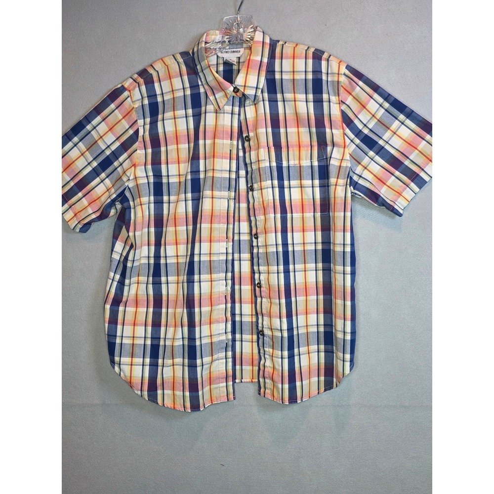 Alfred Dunner Womens Plaid Button Down Shirt Multi Color Short Sleeve Size 14